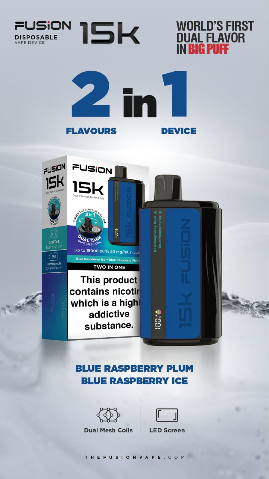Fusion 15k Puffs 2 in 1 Disposable Vape Pod Kit Box of 10
