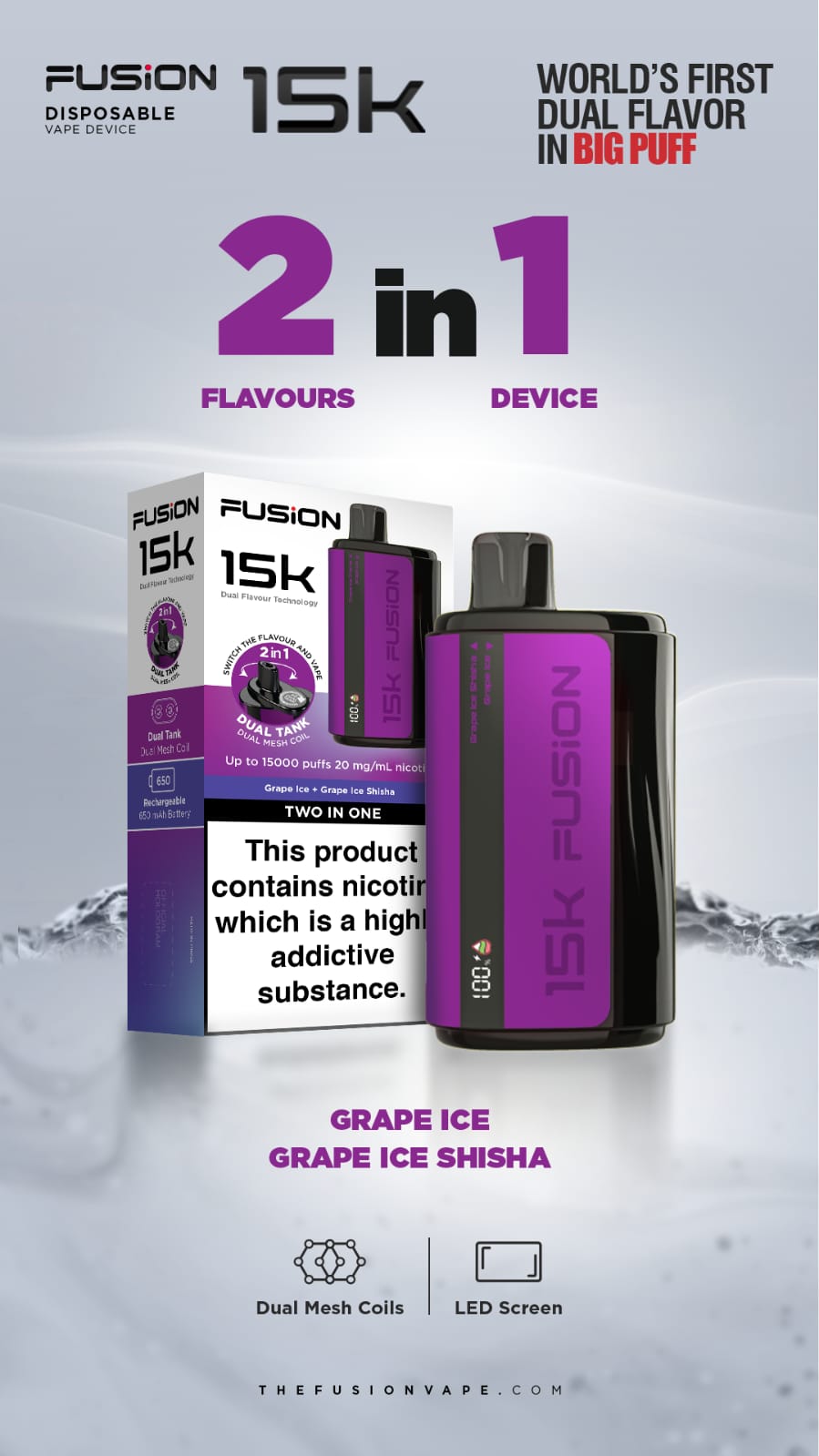 Fusion 15k Puffs 2 in 1 Disposable Vape Pod Kit Box of 10