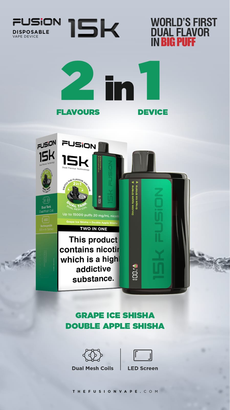 Fusion 15k Puffs 2 in 1 Disposable Vape Pod Kit Box of 10