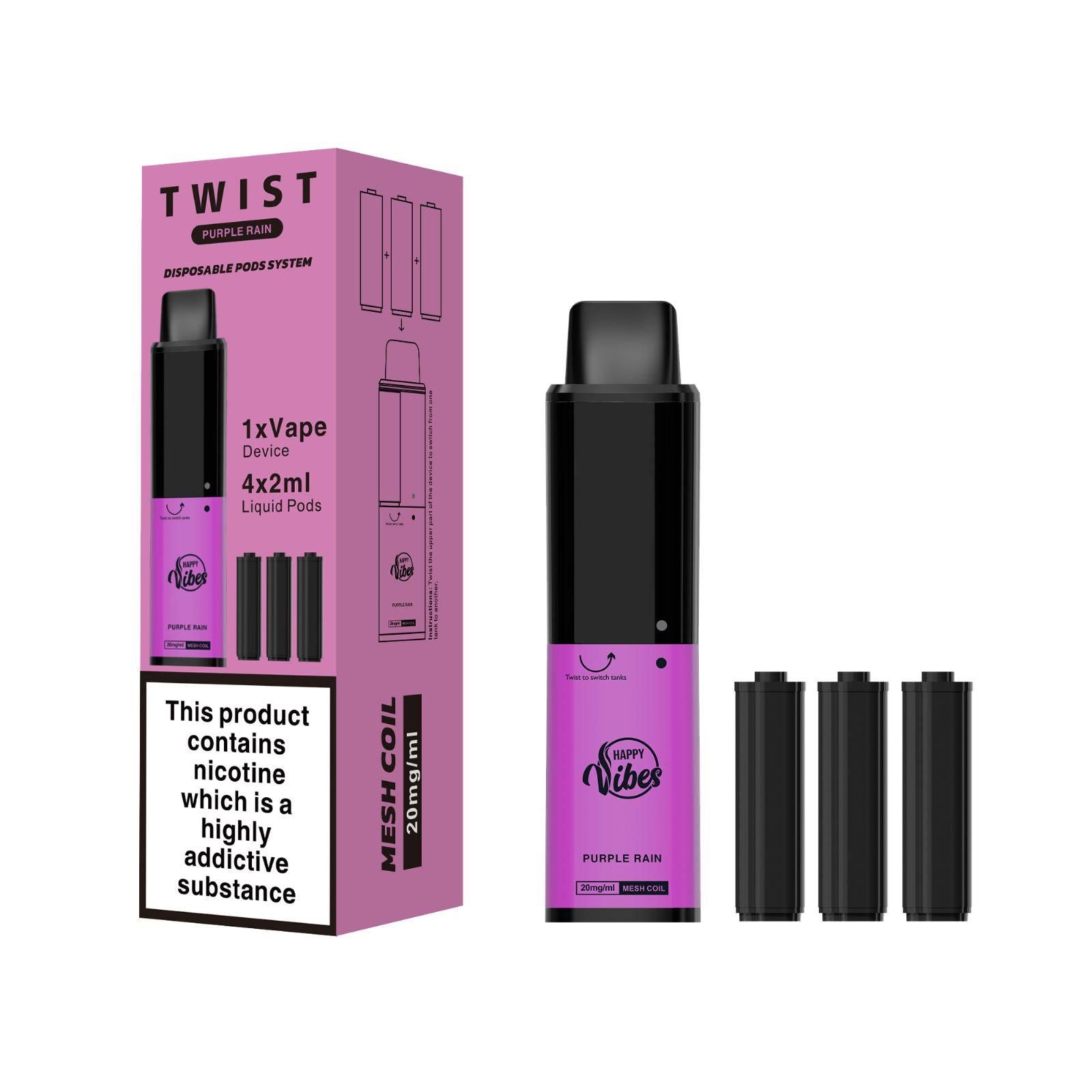 Happy Vibes Twist 2400 Disposable Vape Pod Device - Box of 10