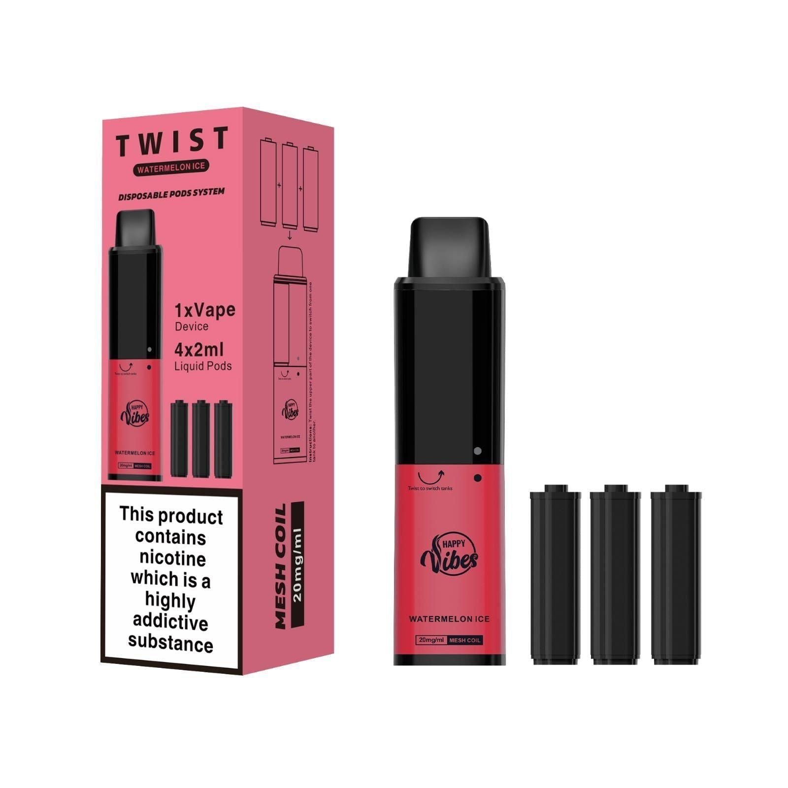 Happy Vibes Twist 2400 Disposable Vape Pod Device - Box of 10