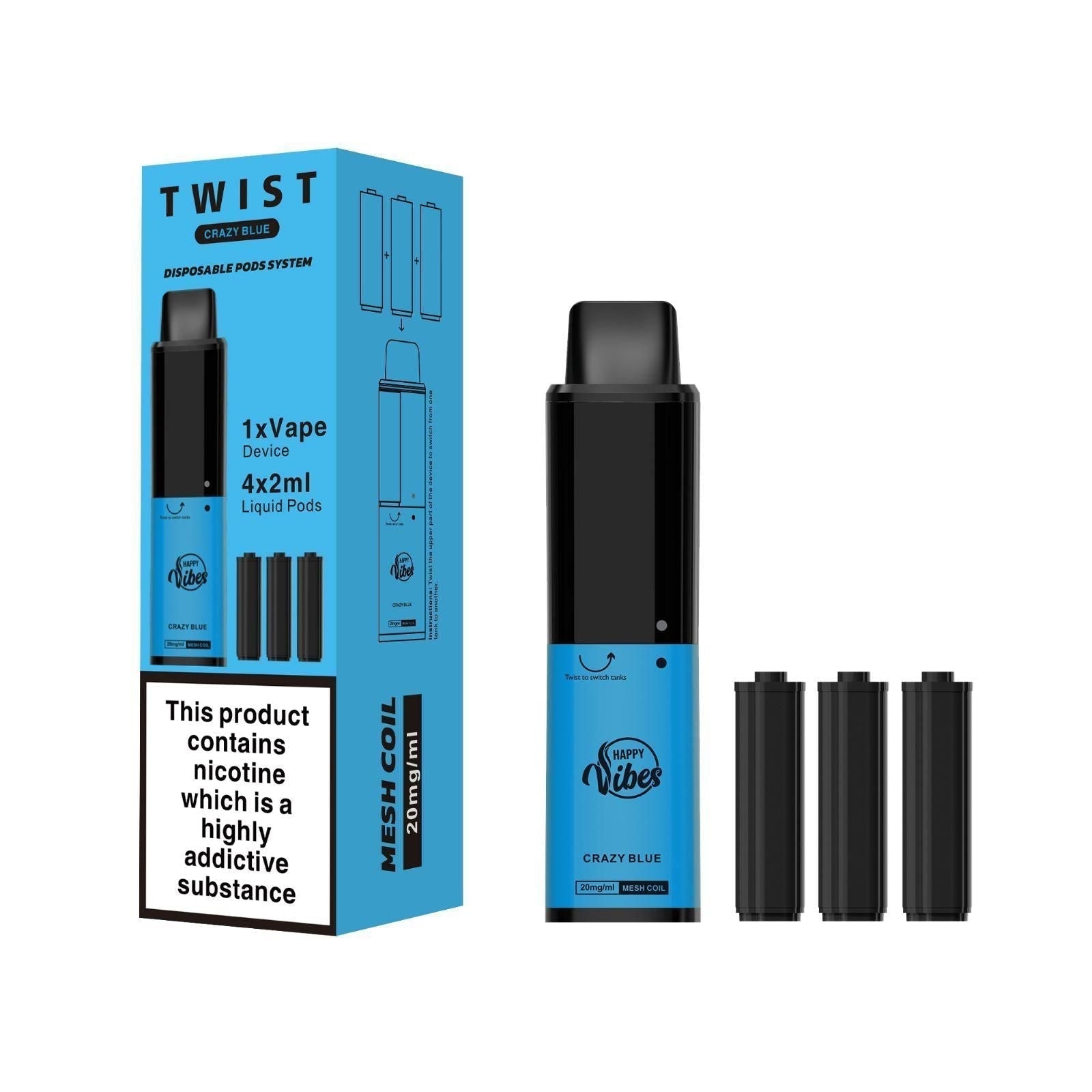 Happy Vibes Twist 2400 Disposable Vape Pod Device - Box of 10