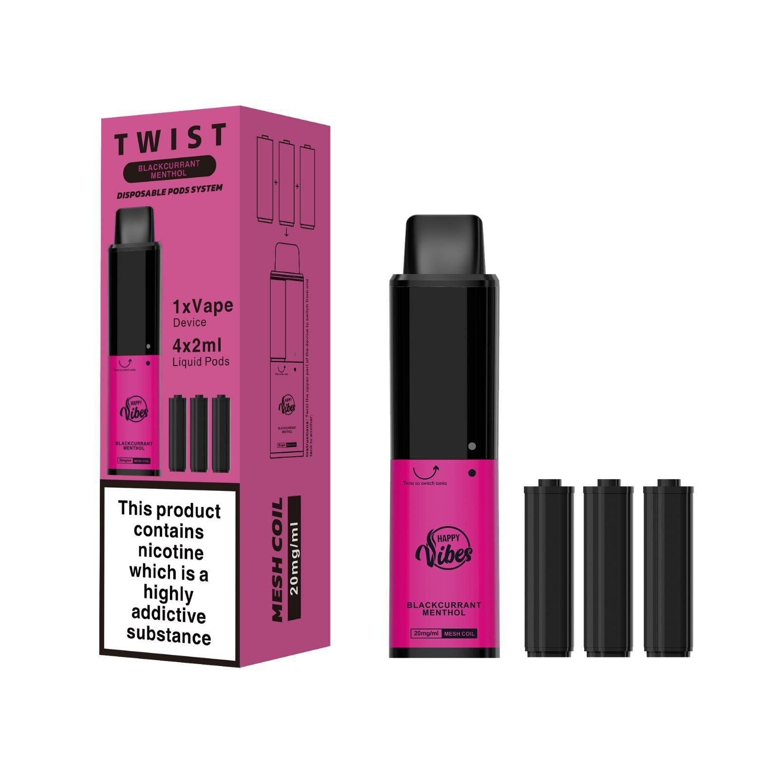 Happy Vibes Twist 2400 Disposable Vape Pod Device - Box of 10