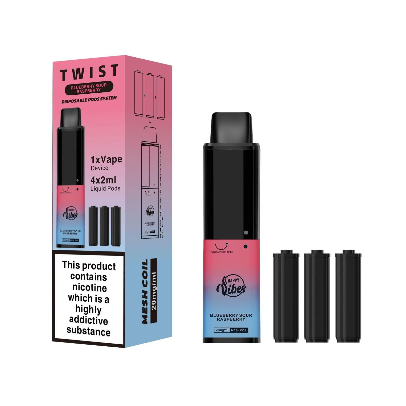 Happy Vibes Twist 2400 Disposable Vape Pod Device - Box of 10