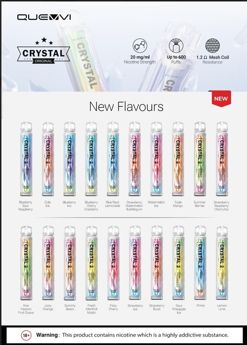 Quevvi Crystal 2 600 Puffs Disposable Vape Device - Pack of 10